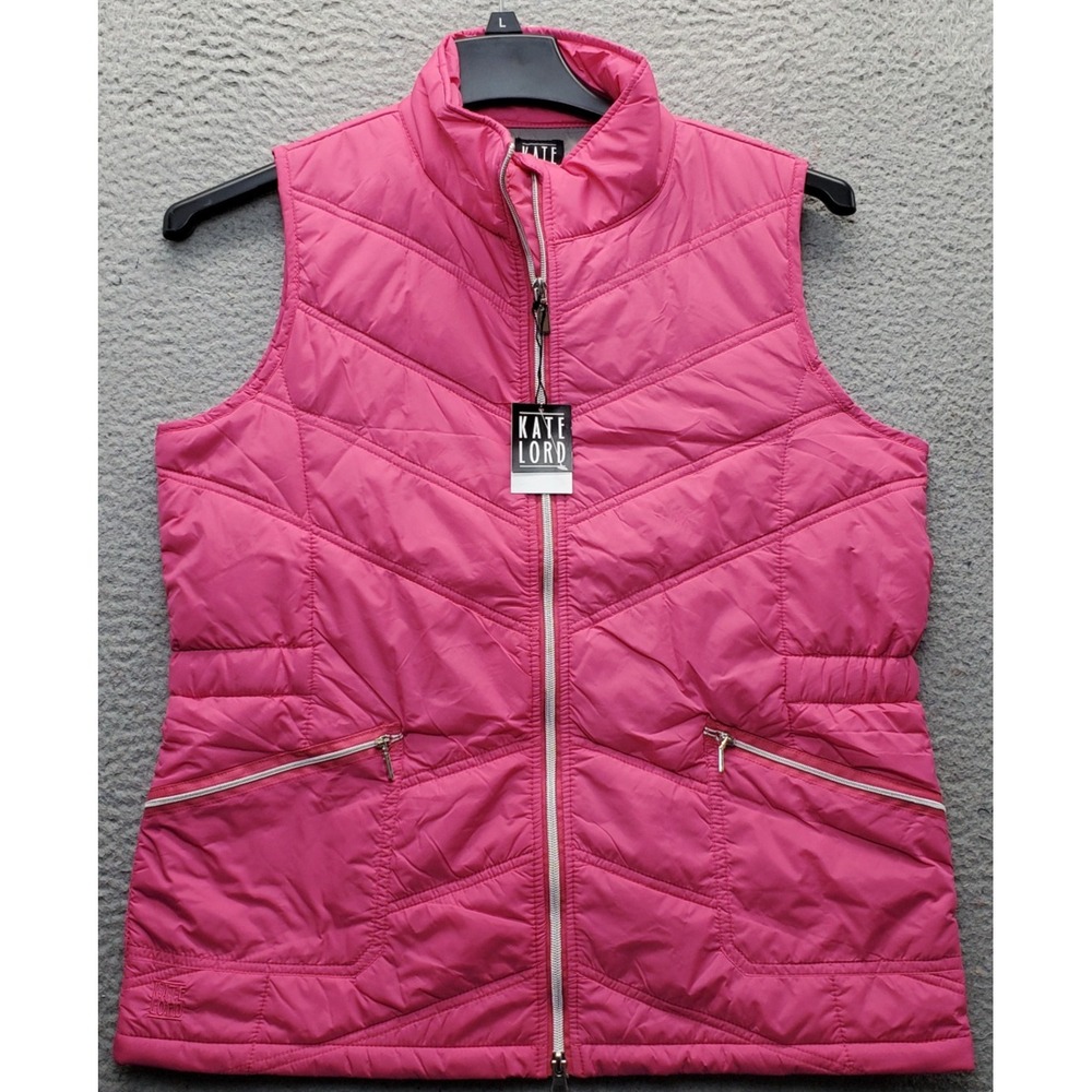 Kate Lord Puffer Vest Womens M Pink Quilted Golf Performance Athletic Zip Up